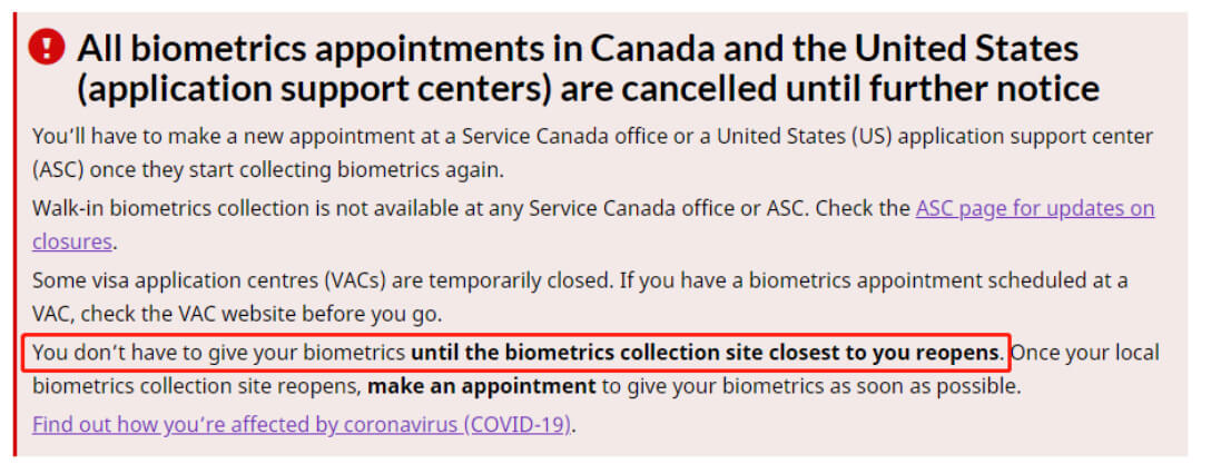 biometrics appointment are cancelled