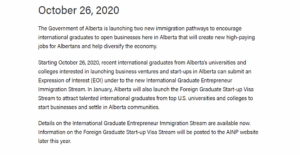 阿尔伯塔省提名新动态-留学生企业家移民